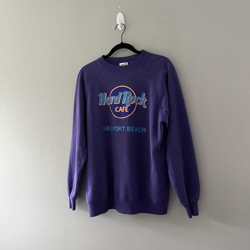Vintage 90s Purple Hard Rock Cafe Sweatshirt Graphic Logo Cotton Blend Large USA